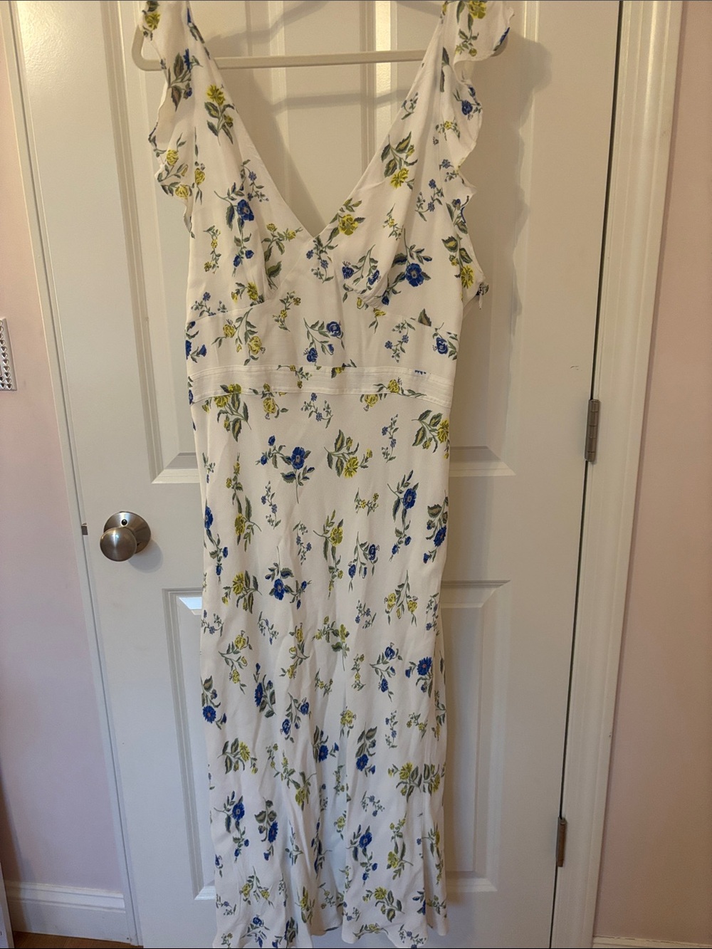 Jason Wu White Maxi Dress with Blue and Green Floral Print